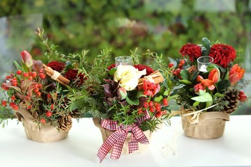 Several Christmas Nature Centerpieces