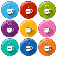 Circle buttons with cups of coffee