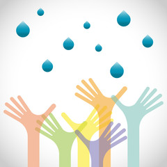 Group of raised hands with waters