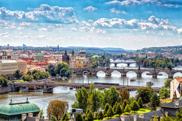 Obraz premium Bridge and rooftops of Prague