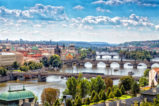 Bridge and rooftops of Prague