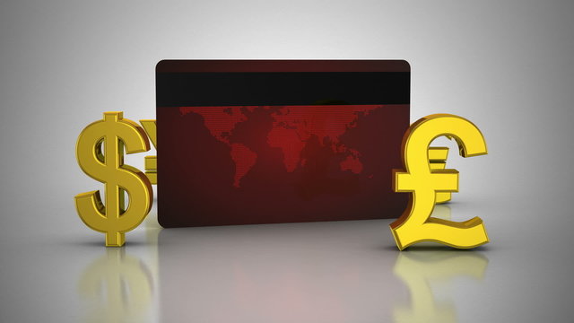 World Currencies Rotate Around Credit Card