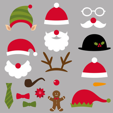 Christmas Santa, elf, deer and snowman design elements set