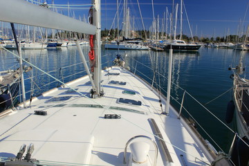 view from super sail boat yacht in a marina