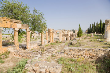 Fototapeta na wymiar Сolonnade along the Frontinus street and Gate of Domitian