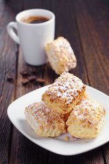 Puff cookies with nuts and coffee