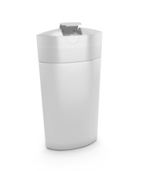 White cosmetic packaging, plastic shampoo or shower gel bottle