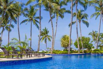Obraz premium luxury pool in a hotel, resort leisure time, relaxing near the p