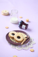 Two Sandwich Cookies with Blueberry Jam