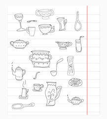 Kitchen equipment isolated vector hand drawn doodle