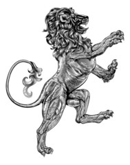 Fototapeta na wymiar Woodblock style heraldic lion