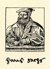 Hans Sachs, wood engraving by Michael Ostendorfer