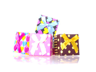 Pile of gift boxes isolated on white background