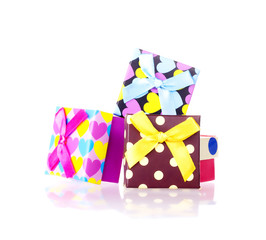 Pile of gift boxes isolated on white background