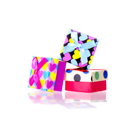 Pile of gift boxes isolated on white background