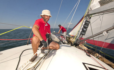 Racing sailing yachts