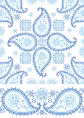Winter Paisley seamless  pattern and border set