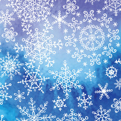 Watercolor texture background with snowflakes
