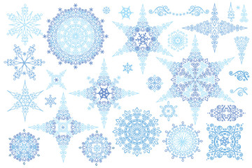 Snowflakes winter set.Vector doodles