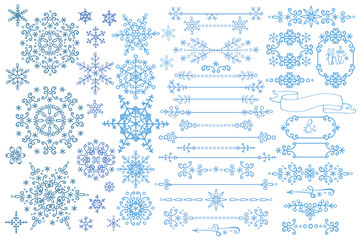 Snowflake,Border,frame set.Winter doodles decor