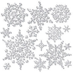 Snowflake with long shadow.Winter doodle set