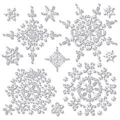 Snowflake with long shadow.Winter doodle set