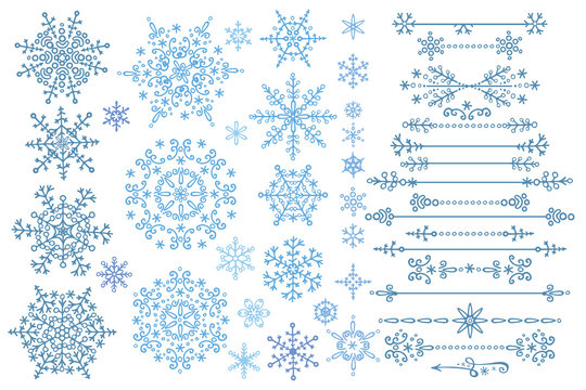 Snowflake set.Border set.Winter doodles decor