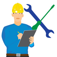 illustration of Engineer checking with clipboard vector isolated