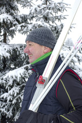 Winter sports enthusiasts with cross-country skis