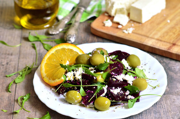 Beetroot salad with brynza,olives and rucola.