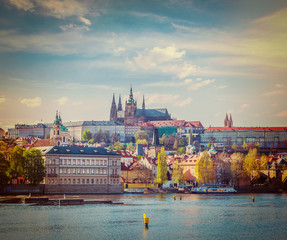 View of Charles bridge over Vltava river and Gradchany