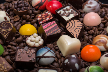 chocolate pralines and coffee beans