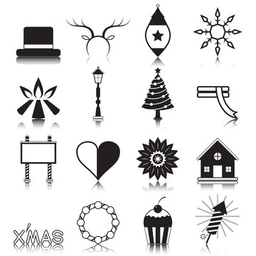 Christmas with reflection icon set vector illustration