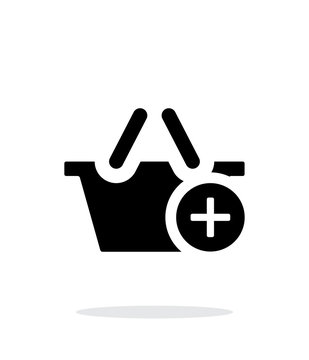 Shopping basket with plus simple icon on white background.