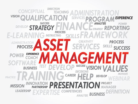 Word cloud of Asset Management related items, vector
