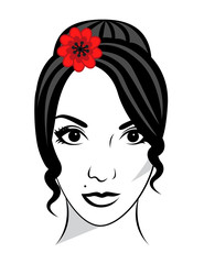 Beautiful female face with flower in her hair