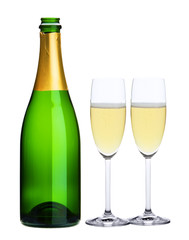 Zwei Sektgläser mit Sektflasche