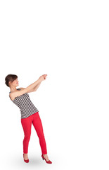 Young lady gesturing with copy space