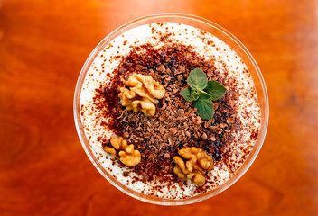 tiramisu decorated by walnut
