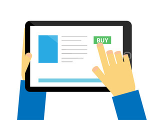 Flat design tablet with hands