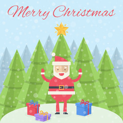 Merry Christmas illustration. Christmas card Santa Claus with