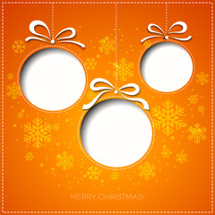 Merry Christmas greeting card with bauble. Paper design