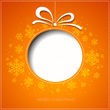 Merry Christmas greeting card with bauble. Paper design