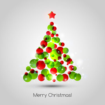 Vector Merry christmas tree greeting card