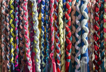 hanging colorful fabric strings