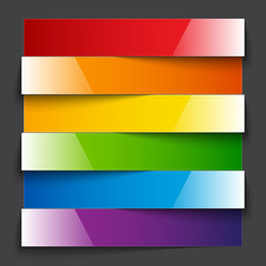 Infographics rainbow shiny paper stripe banners with shadows on