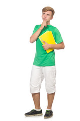 Student with books isolated on white