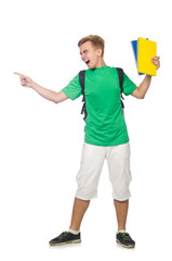 Student with textbooks isolated on the white