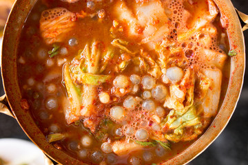 sour soup with red caviar