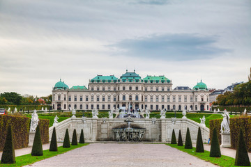 Fototapeta na wymiar Belvedere palace in Vienna, Austria on a cloudy day